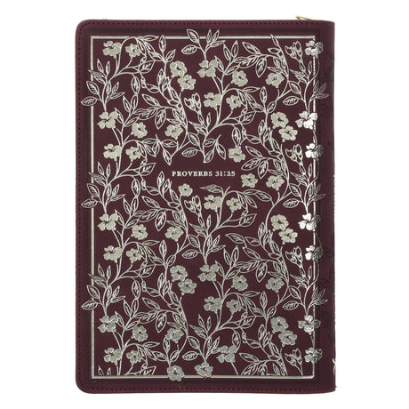 Strength and Dignity Burgundy Faux Leather Journal with Zipped Closure
