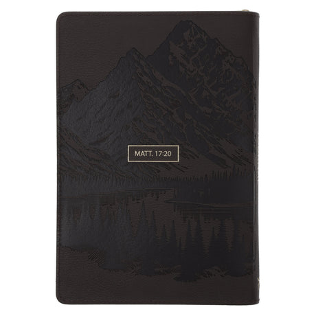 Faith Can Move Mountains Dark Brown Faux Leather Journal with Zipped Closure