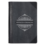 God Is Our Refuge and Strength Two-Tone Black and Grey Faux Leather Chunky Journal