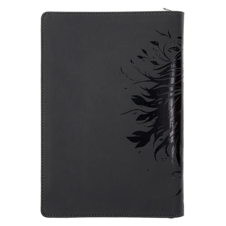 Strong & Courageous Grey Lion Faux Leather Journal with Zipped Closure