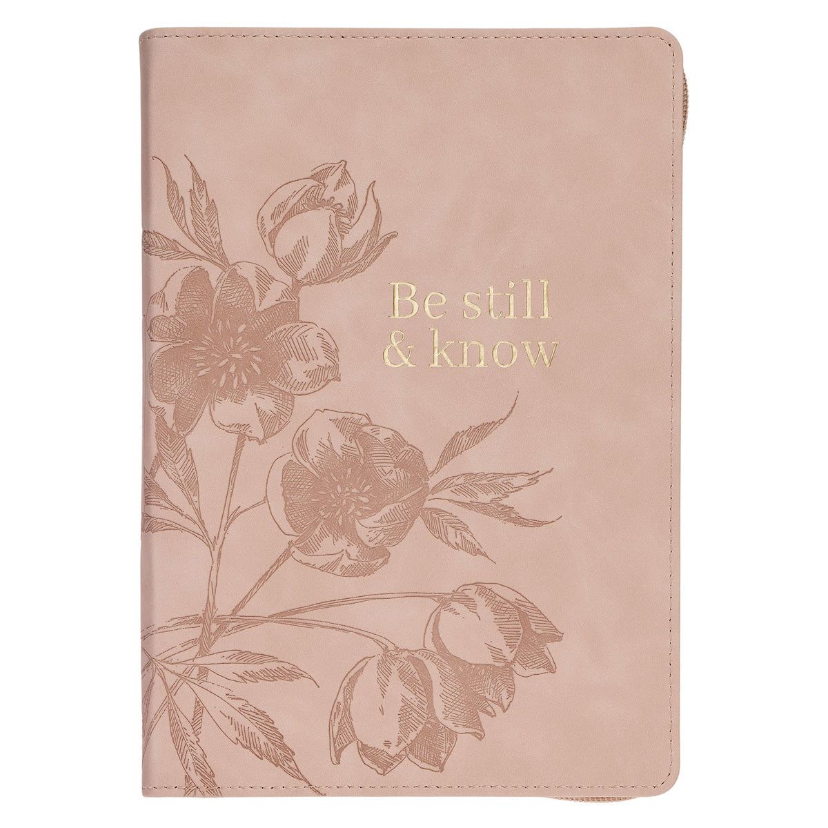Be Still and Know Pink Floral Faux Leather Journal with Zipped Closure