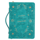 I Can Do All Things Through Christ Teal Faux Leather Bible Bag