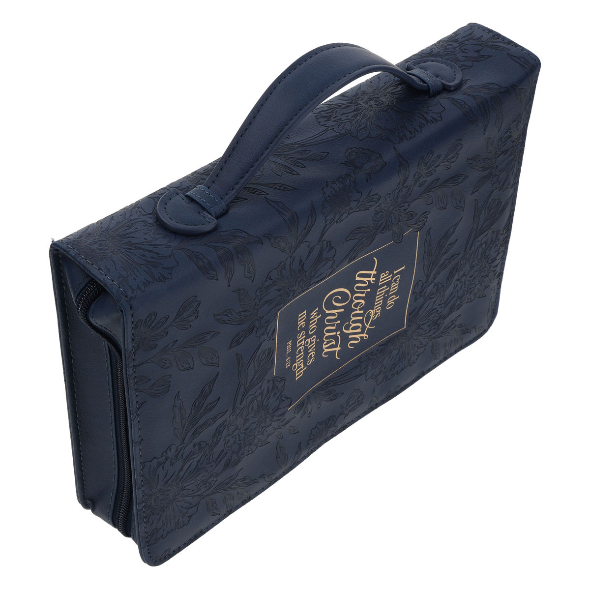 I Can Do All Things Through Christ Blue Faux Leather Bible Bag